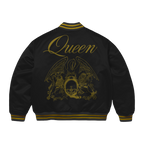 Black Bomber Jacket with yellow queen logo and crest 