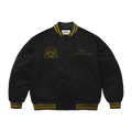 Black Bomber Jacket with yellow queen logo and crest 