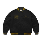 Black Bomber Jacket with yellow queen logo and crest 
